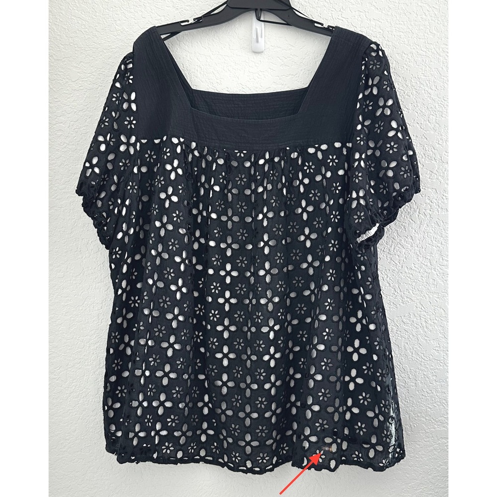 Nygard Collection Top Womens Sz 24 Black Eyelet Square Neck Dark Cottage READ‎